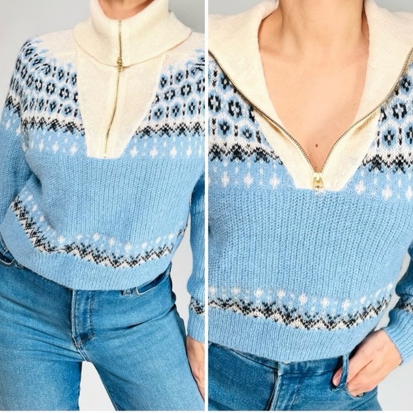 J. Crew Women's Fair Isle Blue and Cream soft knit Sweater - Picture 2 of 6